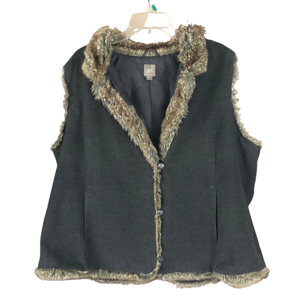 Women's J. Jill Brown Cotton Blend Vest With Gray/Tan Faux Fur Lining. Size 3X